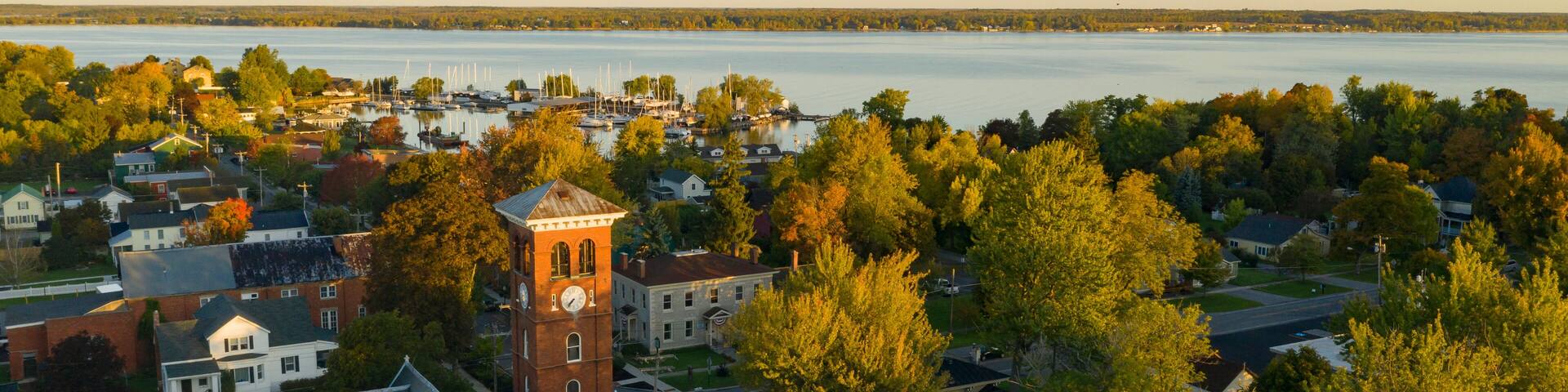 Aerial View Over Downtown Cape Vincent New York Marina Saint Lawrence River