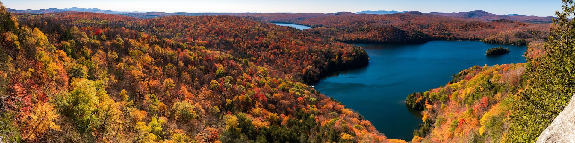 Panoramic view of the forest at Nichol's Ledge by a sunny fall day