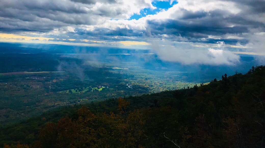 This view from the Mountain House Site shows the fog burning off. The view is overlooking the Hudson River and is gorgeous. I had my head in the clouds that day! 😊
