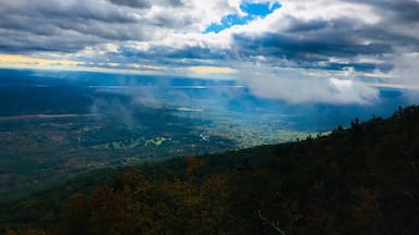 This view from the Mountain House Site shows the fog burning off. The view is overlooking the Hudson River and is gorgeous. I had my head in the clouds that day! 😊