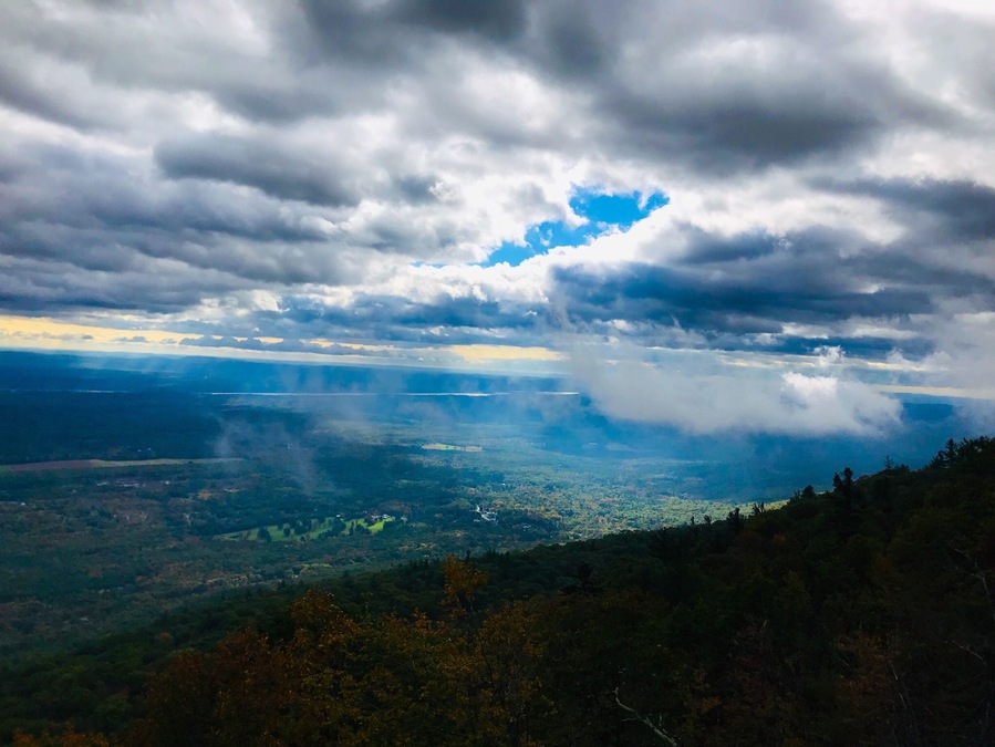 This view from the Mountain House Site shows the fog burning off. The view is overlooking the Hudson River and is gorgeous. I had my head in the clouds that day! 😊