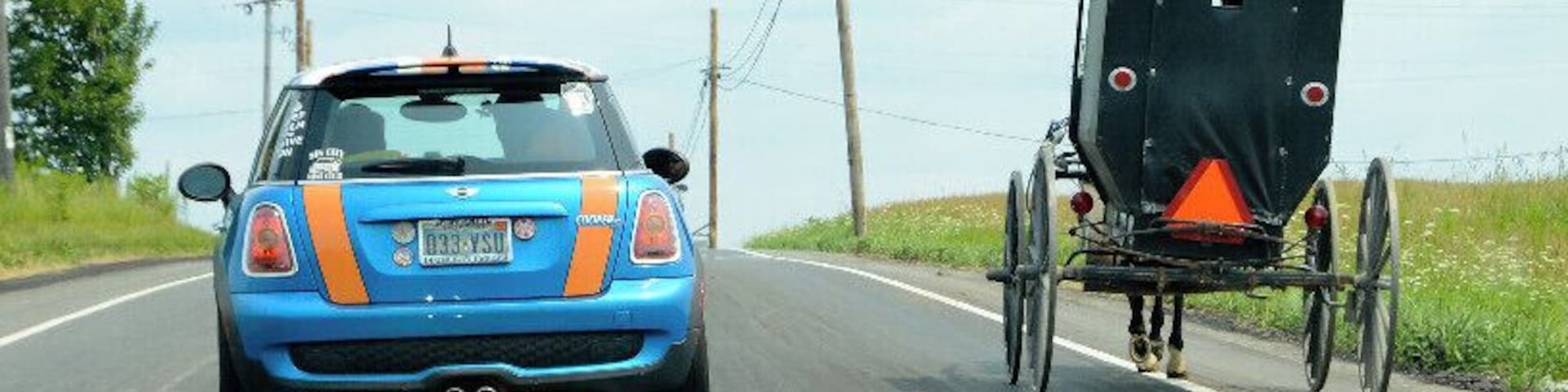 Mini Takes the States 2014 Road Rally Buffalo to Bethlehem Leg:
On your mark... get set... GO !
I think someone may have an unfair advantage here. Mini Cooper vs Amish horse-drawn cart.
A very cool part of the country to drive through... lots of vineyards and comfort food dining. The Amish looked at us like they had never seen 500+ mini coopers in one day before... jeesh. Not polite to stare yo ! JK :-)
One of the best things about a #roadtrip are the unexpected finds and the unplanned stops !
#MTTS14 #minitakesthestates