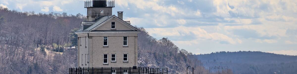 small lighthouse at confluence of hudson and rondout river in kingston new york