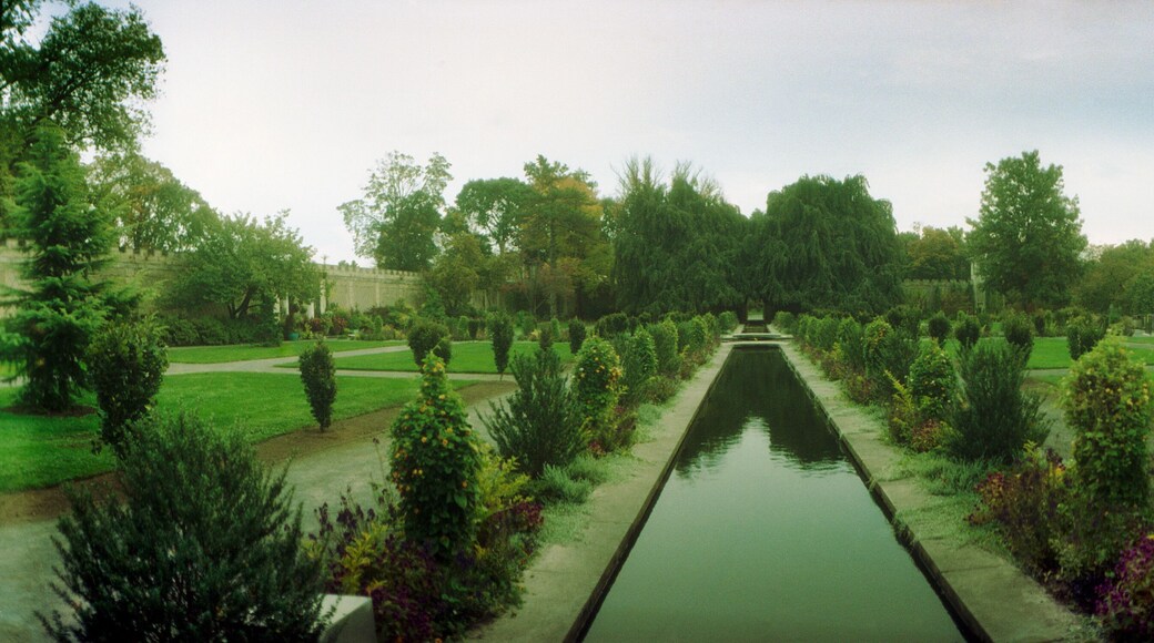 Panoramic view of water canal running through Untermyer Park and Gardens, Yonkers, Westchester County, New York, NY, USA.