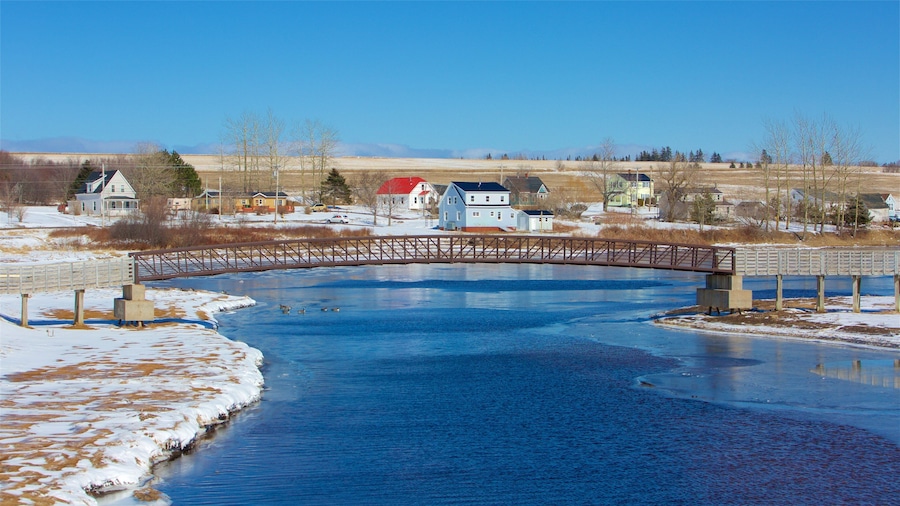 Prince Edward Island which includes a small town or village, snow and a bridge