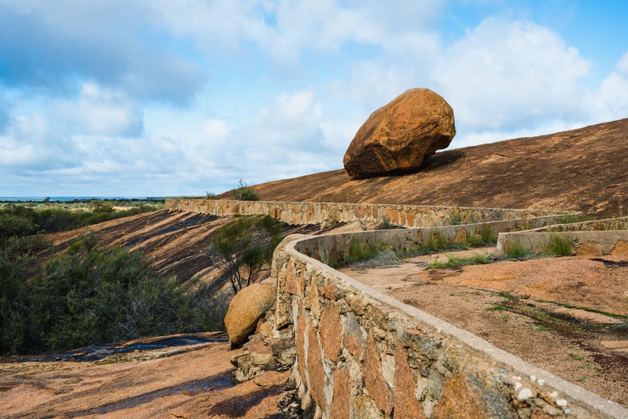 Beringbooding Rock is a granite rock formation north east of Mukinbudin in the eastern Wheatbelt region of Western Australia. The site features large balancing boulders with interesting shapes.