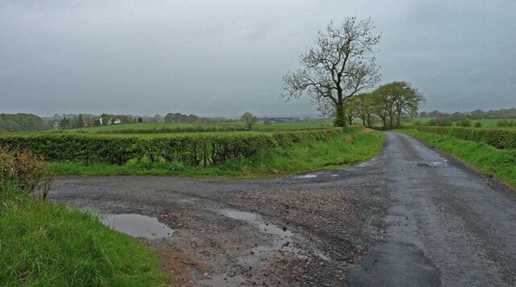 Country Road Road on the left leads to Merrymouth farm. View towards Dunlop.