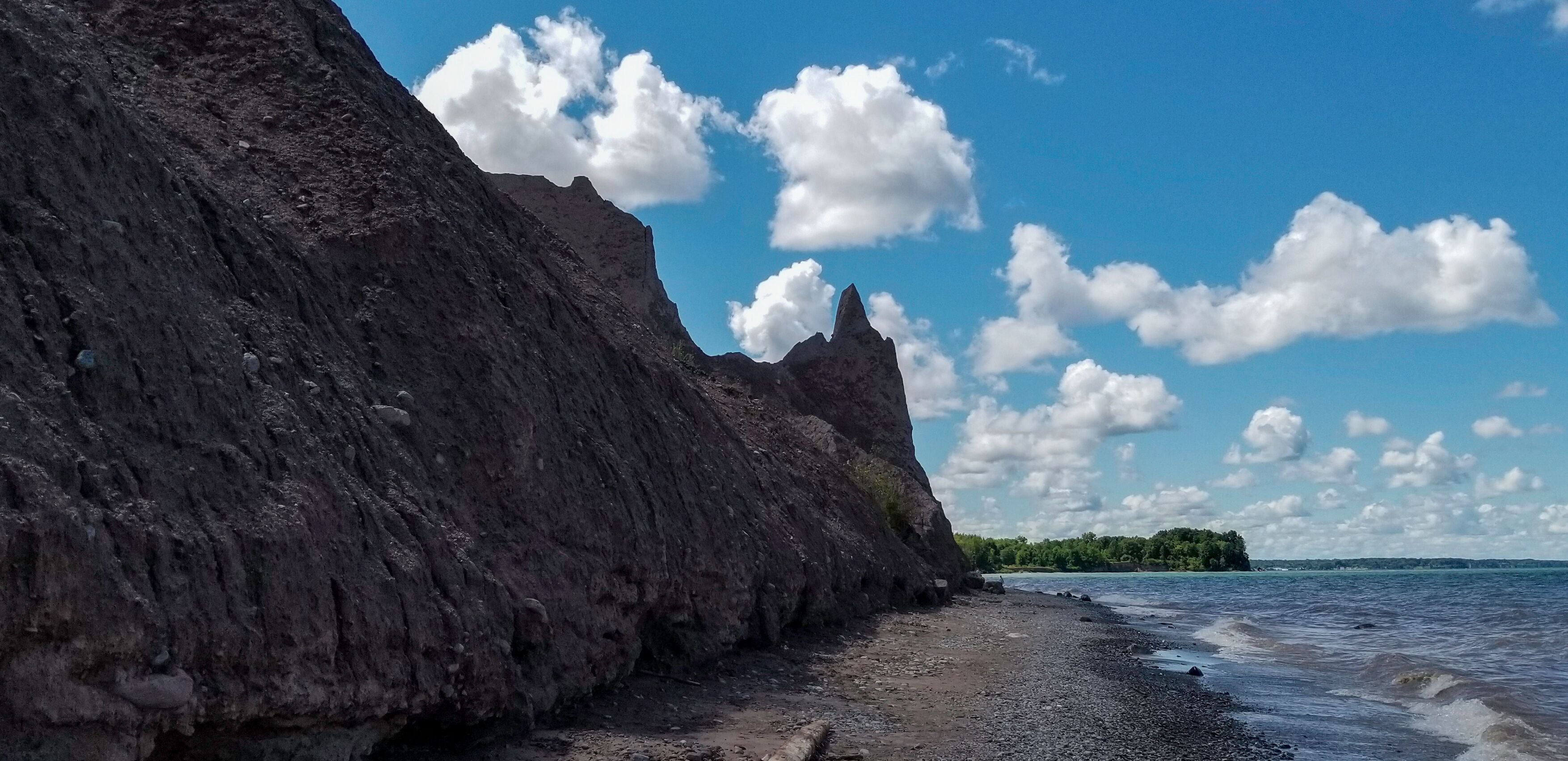 Chimney Bluffs State Park. View of the bluffs and Lake Ontario from the beach in Wolcott, New York.
