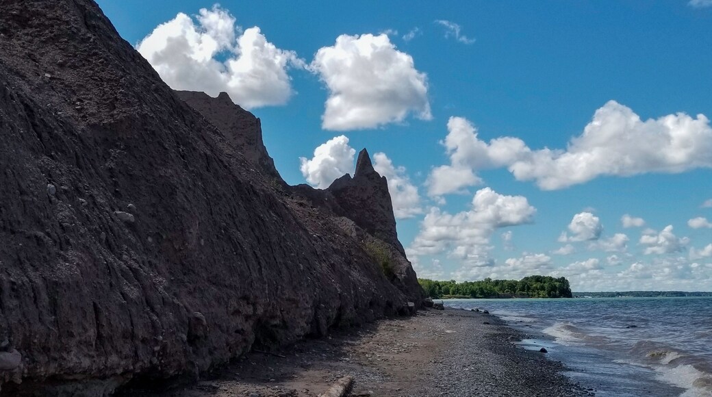 Chimney Bluffs State Park. View of the bluffs and Lake Ontario from the beach in Wolcott, New York.