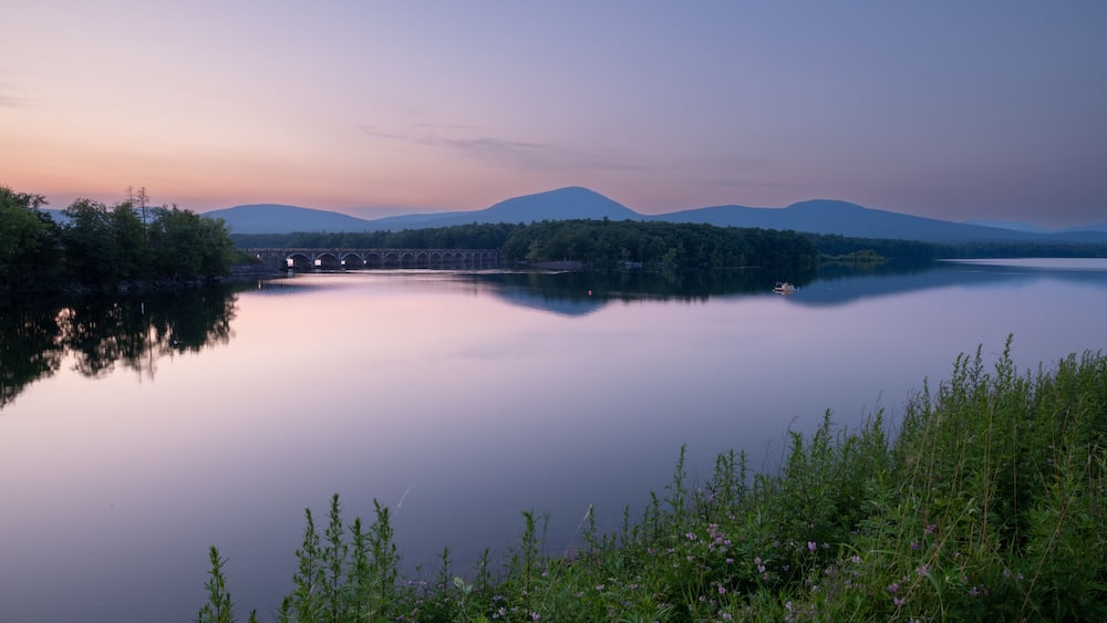 Amazing peaceful sunset at Catskill, New York feutering Ashokan Reservoir. It is the city's deepest reservoir at 190 feet at the dam