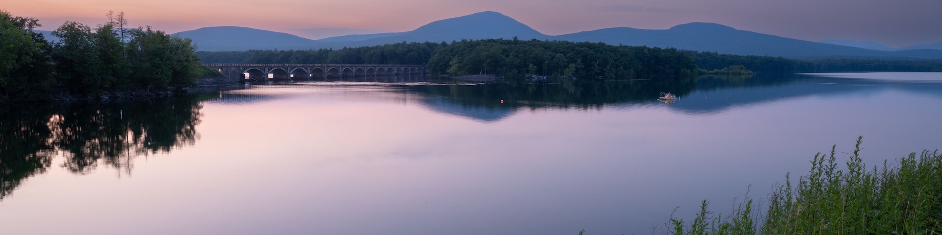 Amazing peaceful sunset at Catskill, New York feutering Ashokan Reservoir. It is the city's deepest reservoir at 190 feet at the dam