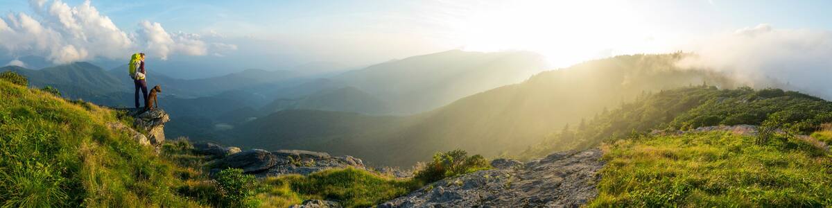 A woman hiking on the Roan Highlands near Bakersville, North Carolina.