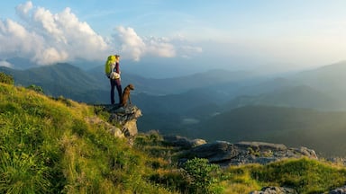 A woman hiking on the Roan Highlands near Bakersville, North Carolina.
