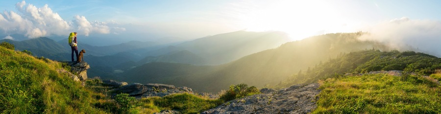 A woman hiking on the Roan Highlands near Bakersville, North Carolina.