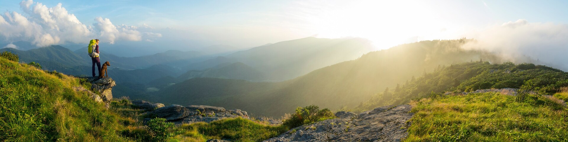 A woman hiking on the Roan Highlands near Bakersville, North Carolina.