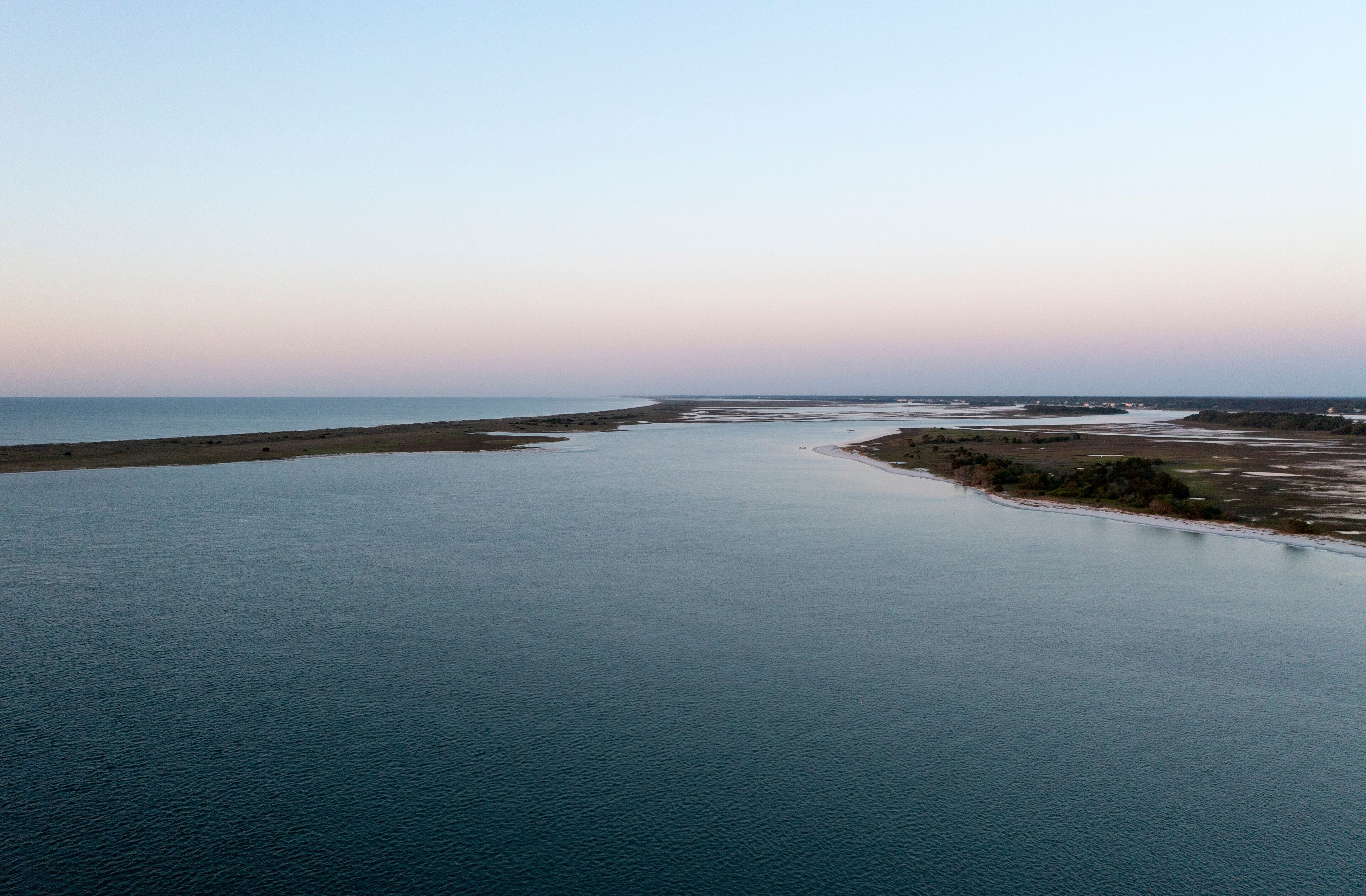 An aerial view of sunset at the outer banks