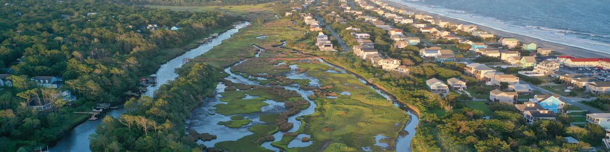 Aerial view of Davis creek at Oak Island NC