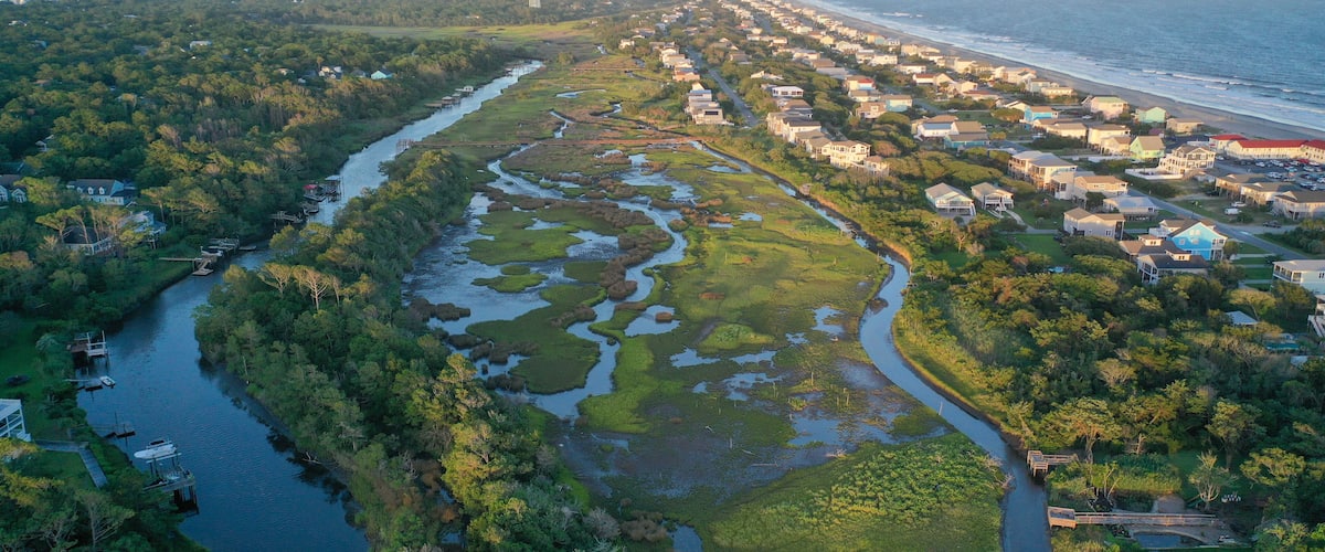 Aerial view of Davis creek at Oak Island NC
