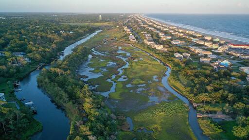 Aerial view of Davis creek at Oak Island NC