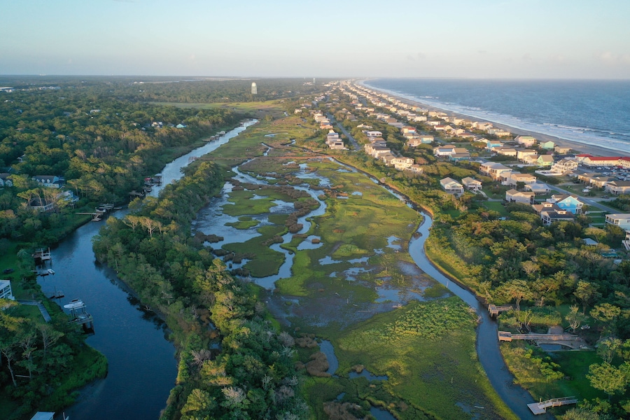 Aerial view of Davis creek at Oak Island NC