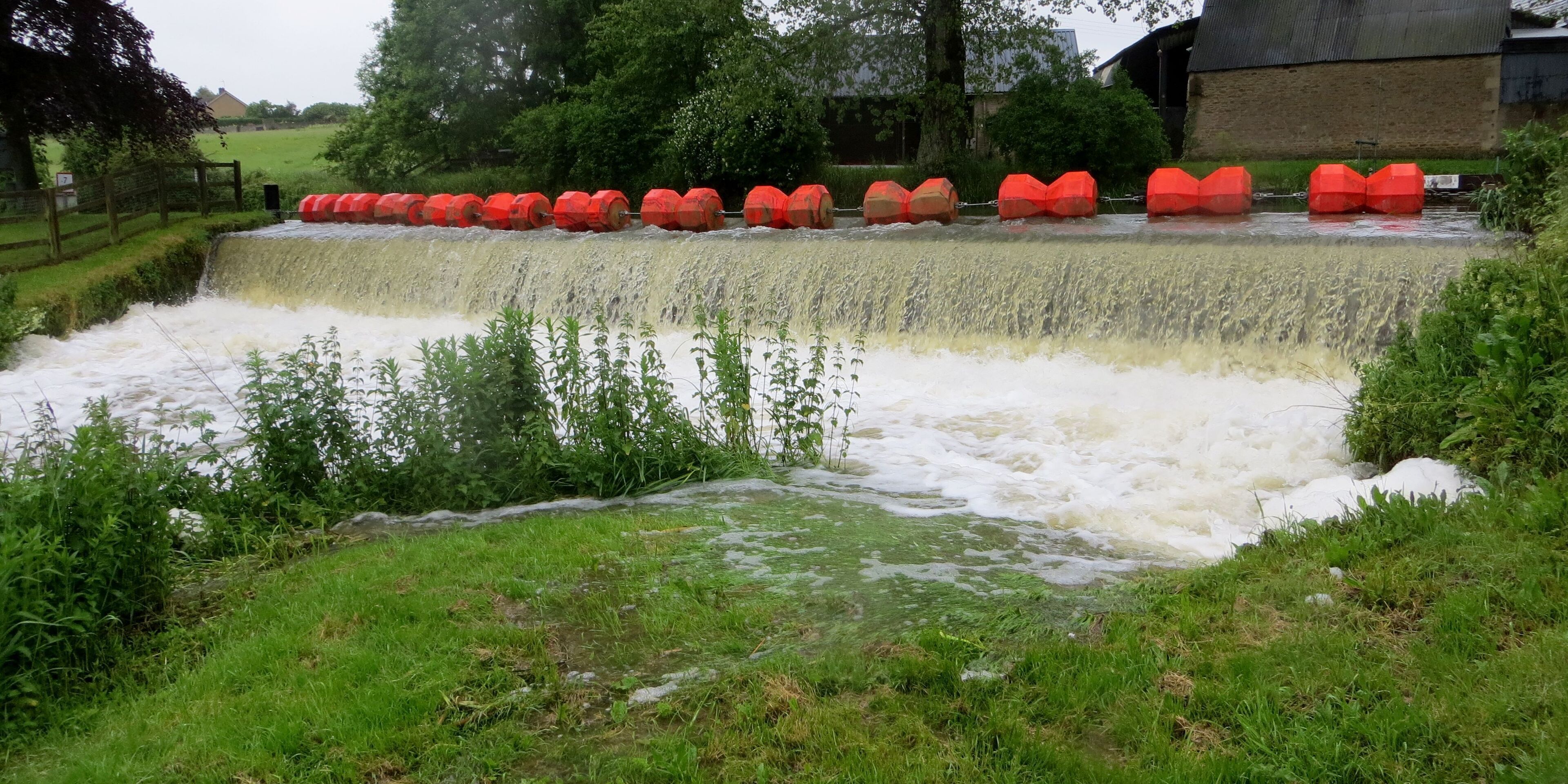 Full flow over the weir at Yarwell Mill - May 2014