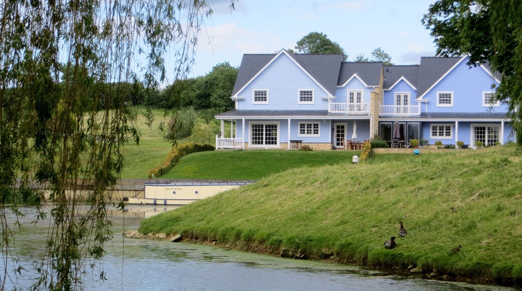 Blue cabins above not quite blue water - June 2013