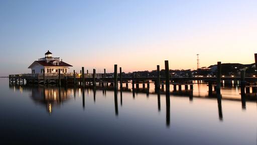 Roanoke Marshes Lighthouse Manteo NC Outer Banks North Carolina dock in Albemarle Sound