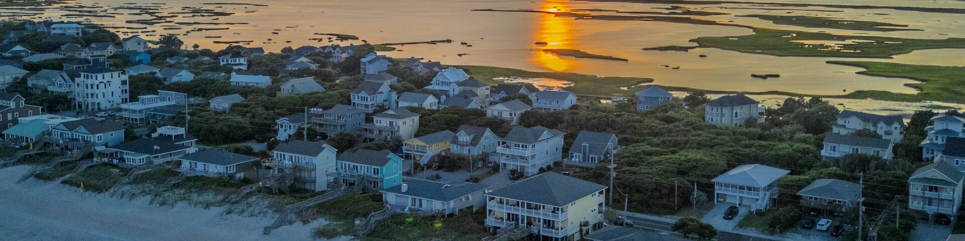 Aerial view of Sunset on Topsail Island and Surf City, North Carolina, vertical format