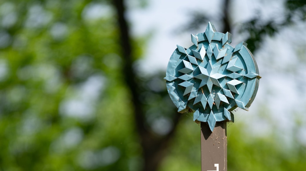 Carolina Thread Trail sign on a greenway with a shallow depth of field and copy space