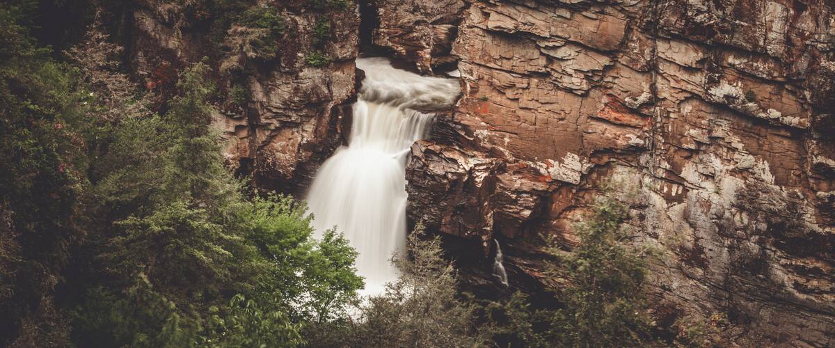 Panorama of Linville Falls just off the Blue Ridge Parkway in North Carolina