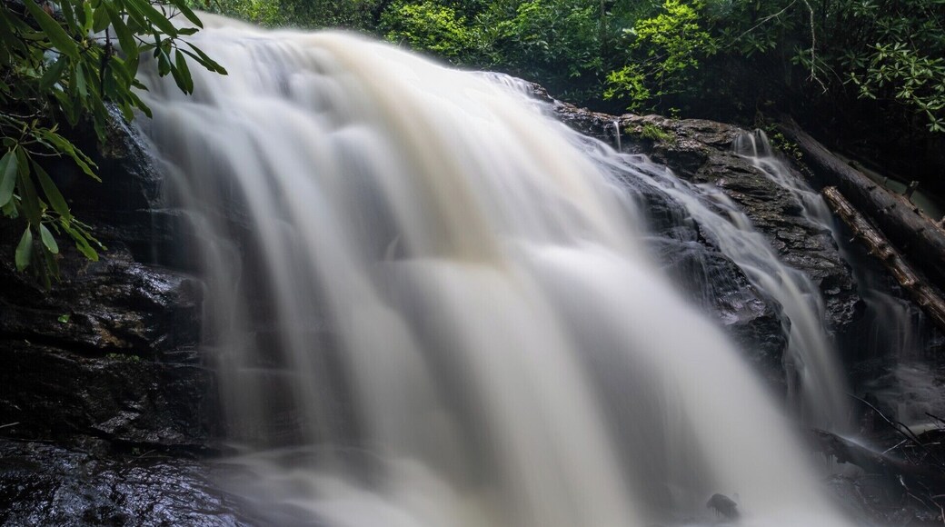 The beautiful and easy to reach Mooney Falls of the Nantahala National Forest in North Carolina. Near Franklin, NC this long waterfall is accessed via a very short (about 1/4 mile) trail. For a video guide of the hike to Mooney Falls, please visit: https://www.hdcarolina.com/episode/mooney-falls