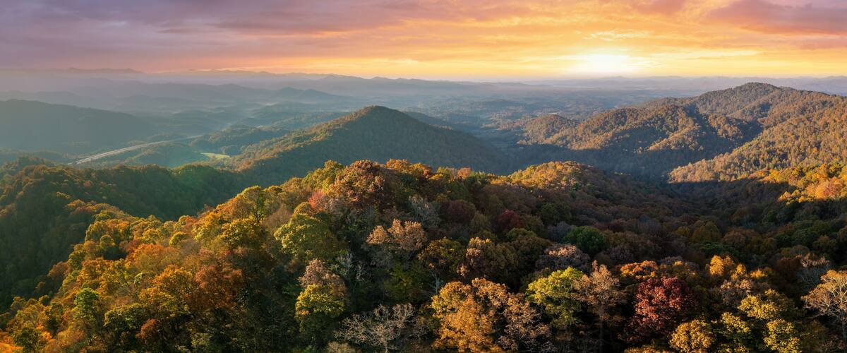 A mountainous landscape with autumn foliage.