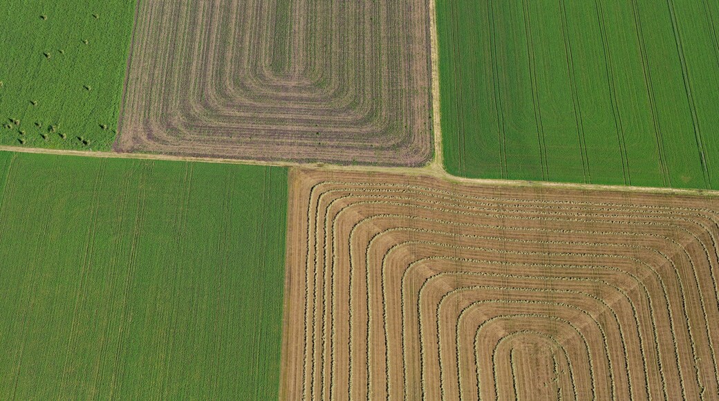 Aerial view of agricultural fields in the Lockyer Valley, Queensland, Australia