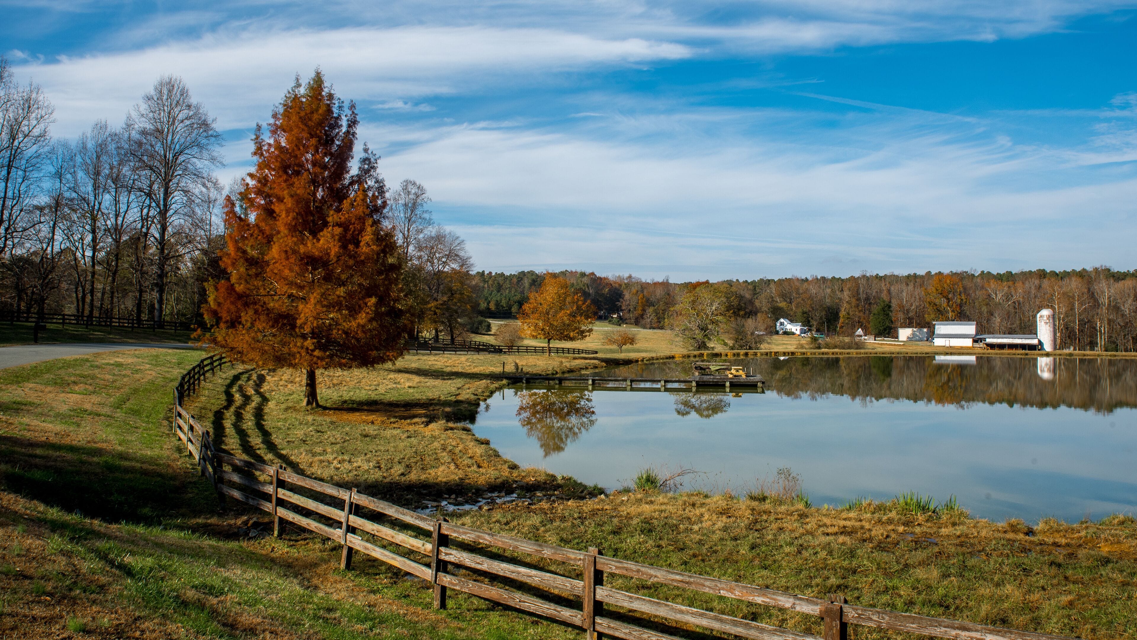 Farm buildings on a lake in North Carolina