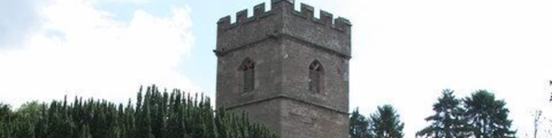 St. Teilo church, Llantilio Pertholey. Viewed from the lych gate entrance.