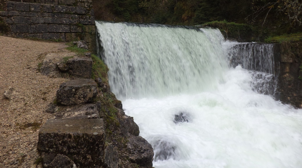 Small waterfall on the source of the river Doubs in the French Jura