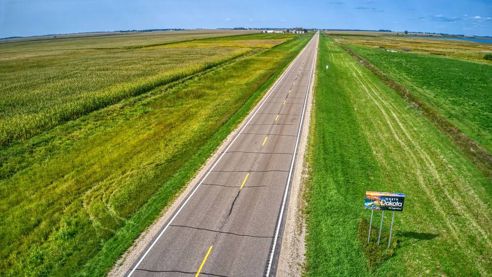 Ellendale, North Dakota, United States 9-8-21 Aerial View of of Welcome Sign entering into the State