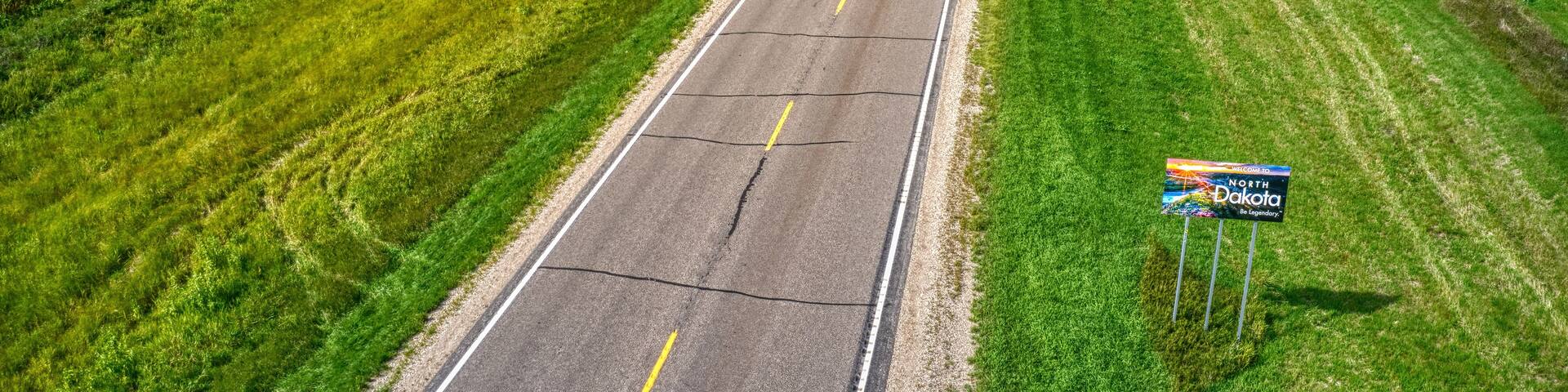 Ellendale, North Dakota, United States 9-8-21 Aerial View of of Welcome Sign entering into the State