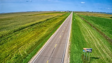 Ellendale, North Dakota, United States 9-8-21 Aerial View of of Welcome Sign entering into the State