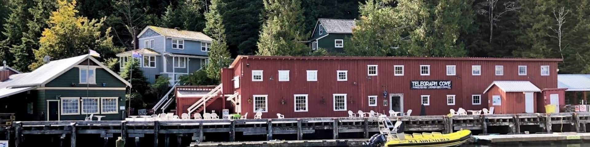 Telegraph Cove was established in 1912 as old sawmill town that had deteriorated to the point where everything had to be restored and rebuilt. Today, an eight hundred foot long boardwalk and dock surround the old village. Telegraph Cove is tucked away on the eastern coast of Northern Vancouver Island. This tiny picturesque and historical village is a major destination during the summer months when the snug little bay bustles with whale watchers, fishermen, boaters, campers and kayakers. Telegraph Cove has a rich and colourful past and is one of the last boardwalk settlements left on Vancouver Island. The Resort at the village has a large variety of accommodations from cozy cabins and historic homes to modern condominium suites. (September 2019)
#History
