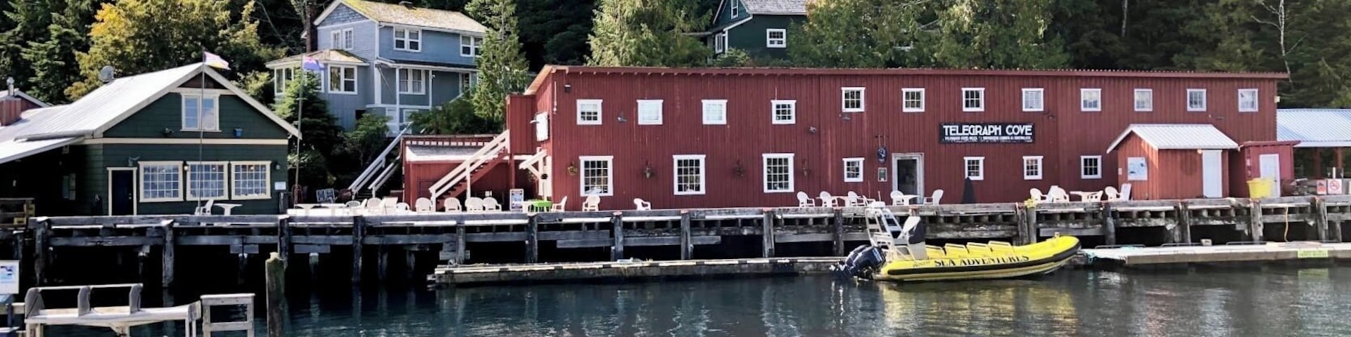 Telegraph Cove was established in 1912 as old sawmill town that had deteriorated to the point where everything had to be restored and rebuilt. Today, an eight hundred foot long boardwalk and dock surround the old village. Telegraph Cove is tucked away on the eastern coast of Northern Vancouver Island. This tiny picturesque and historical village is a major destination during the summer months when the snug little bay bustles with whale watchers, fishermen, boaters, campers and kayakers. Telegraph Cove has a rich and colourful past and is one of the last boardwalk settlements left on Vancouver Island. The Resort at the village has a large variety of accommodations from cozy cabins and historic homes to modern condominium suites. (September 2019)
#History