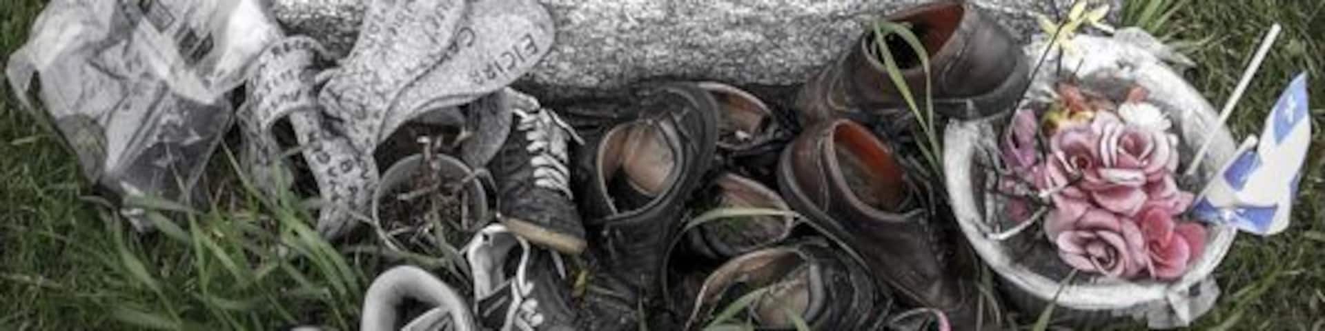 Felix Leclerc is considered the father of Quebec music.
His most famous song, “Moi, Mes Souliers” (Me, My Shoes), inspired a new custom - surrounding his headstone are not random shoes placed in homage, but instead are well-traveled pairs from recently departed loved ones. A solemn but inspiring place to visit.
For more: http://www.hecktictravels.com/felix-leclerc