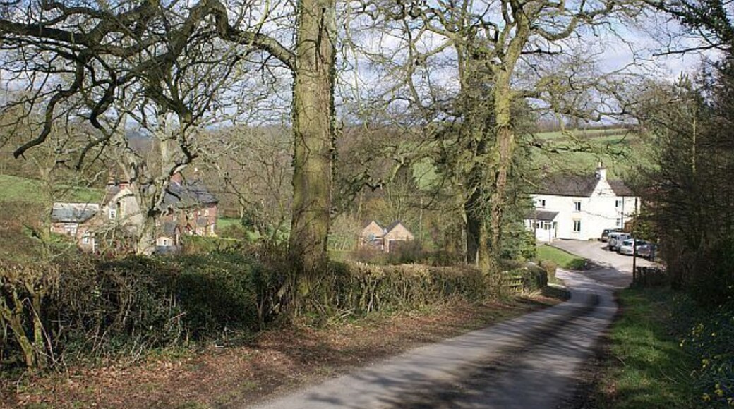 Cottages at Anacrehill on Virginsalley Lane To left of the lane, at the bottom of the hill, are Anacre Cottages and to the right, Beefsteak Cottage.