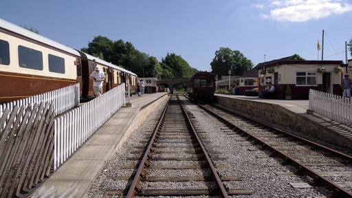 Looking south along the tracks at Wirksworth railway station on the Ecclesbourne Valley Railway.