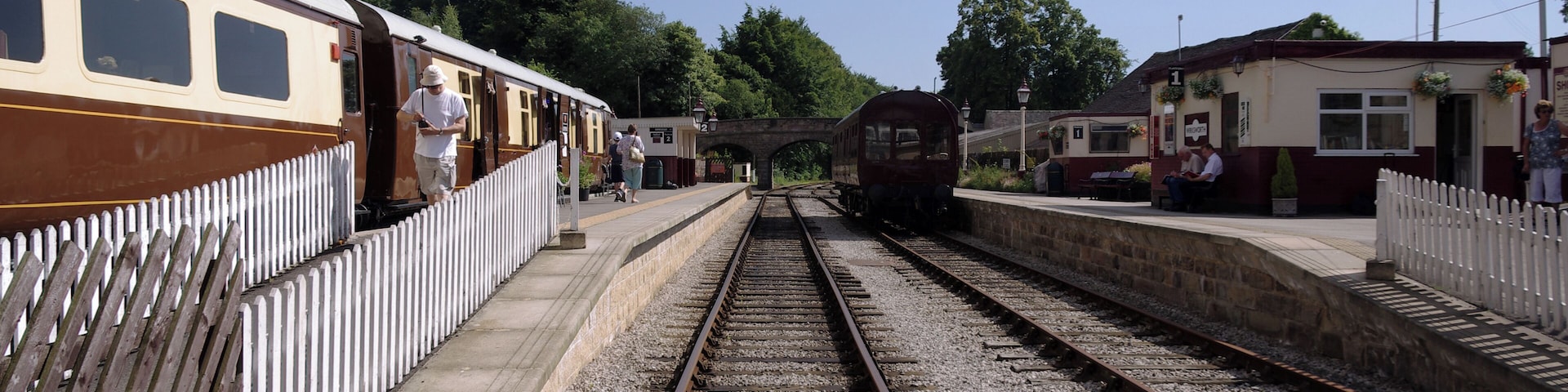 Looking south along the tracks at Wirksworth railway station on the Ecclesbourne Valley Railway.