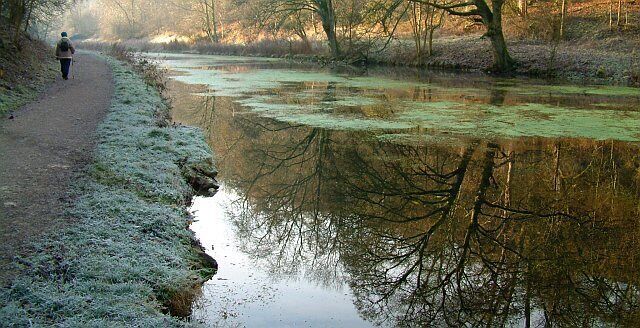 Bradford Dale, Derbyshire in winter. This dale was once a site for mining activities but nature has reclaimed much of the dale and it now forms a pleasant waterside walk.