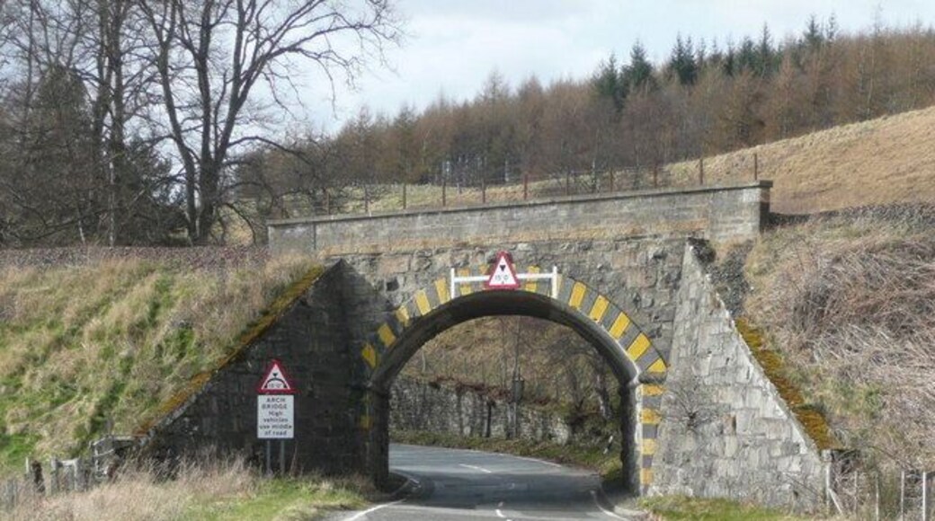 Railway bridge over Old A9 A dangerous wiggle through the bridge for fast moving vehicles.