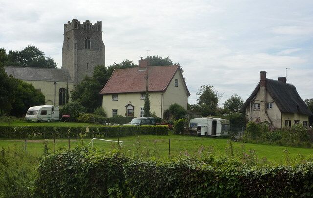Church and cottages An attractive village scene in Cretingham.