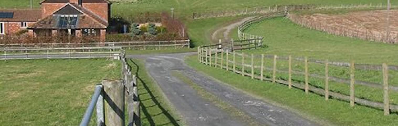 View from a footpath near Lugwardine Chapel Gently rolling hillsides, criss-crossed by several footpaths.