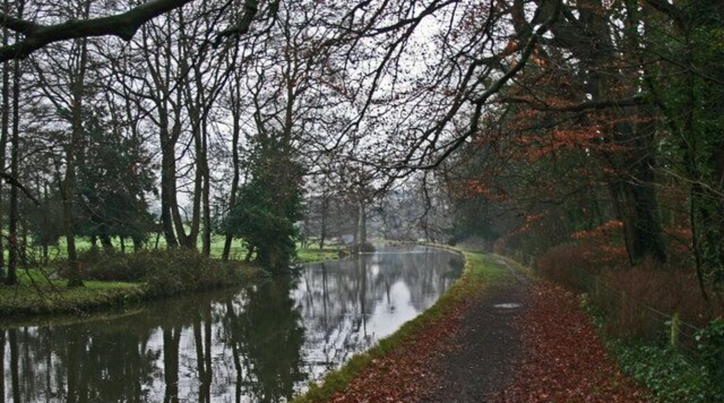 Lancaster Canal At Ellel Grange Bridge The Lancaster Canal and Tow Path just South of Ellel Grange Bridge and adjacent lake at Cragg Hall Farm.